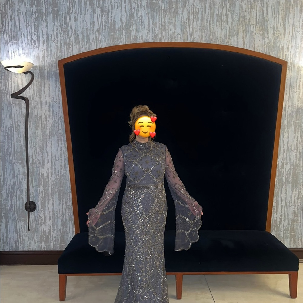 Elegant Gray Beaded Gown